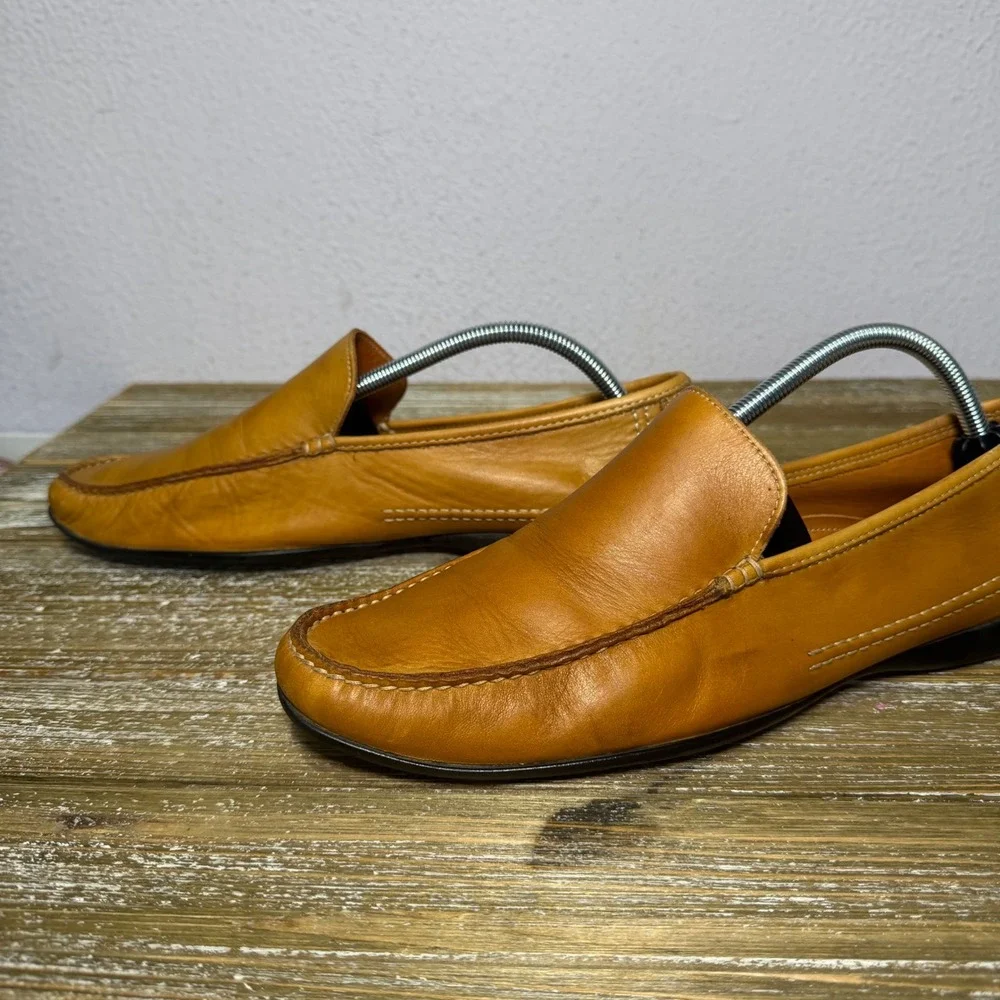 Zelli Handcrafted in Italy Tan Leather Loafers Mens 11 M Driver Moc Toe Shoes